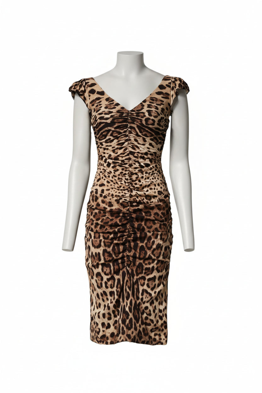 Dolce & Gabbana Brown Leopard Sleeveless Sheath Midi Dress