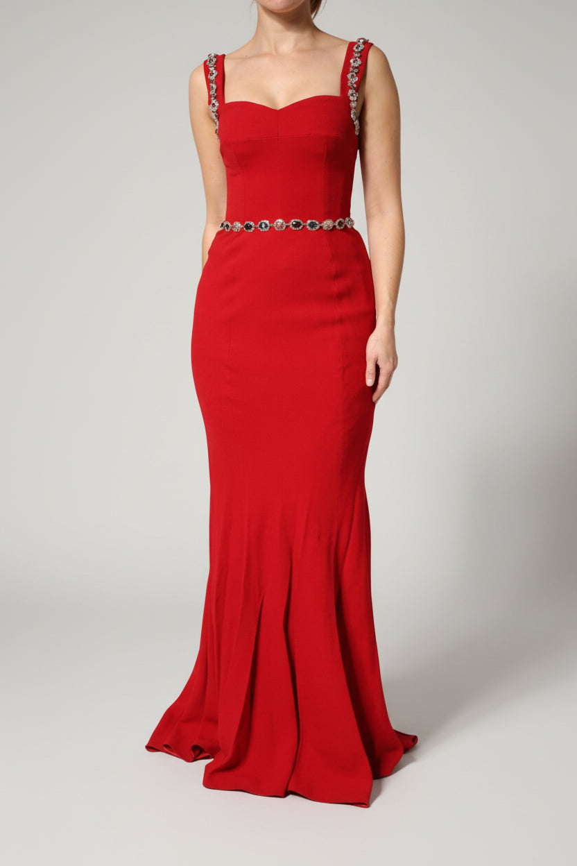 Dolce & Gabbana Red Embellished Sheath Mermaid Gown Dress