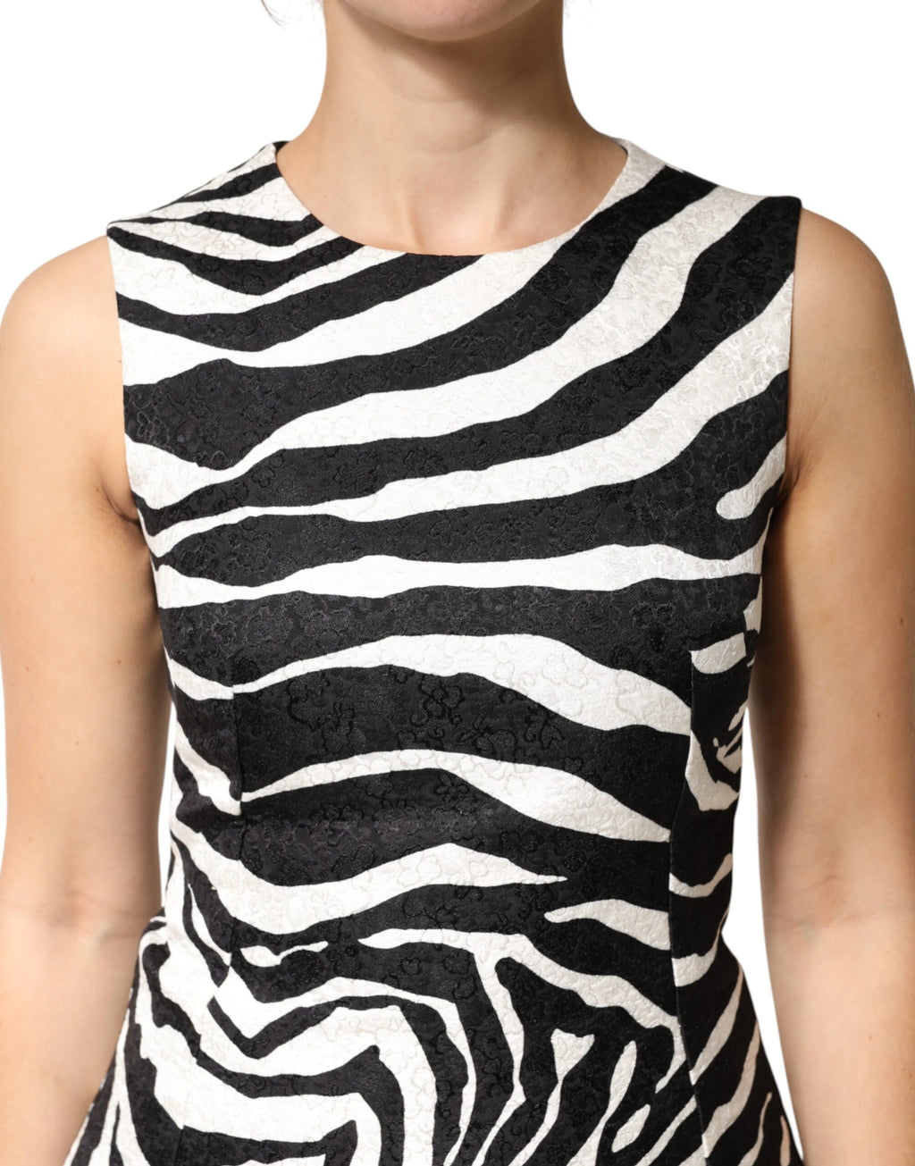 Dolce & Gabbana Black White Zebra Sleeveless A-line Dress
